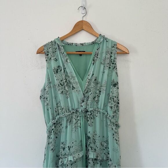 Massimo Dutti Mint Green Floral Ruffle Tiered Neck Sleeveless Maxi Dress - Picture 10 of 11